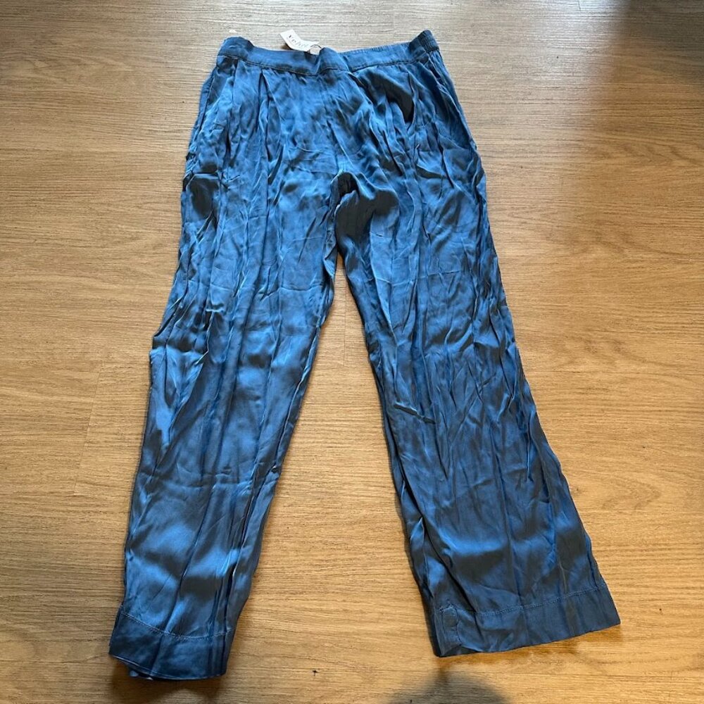Velvet by Graham & Spencer satin viscose wide leg pant blue - Picture 1 of 4